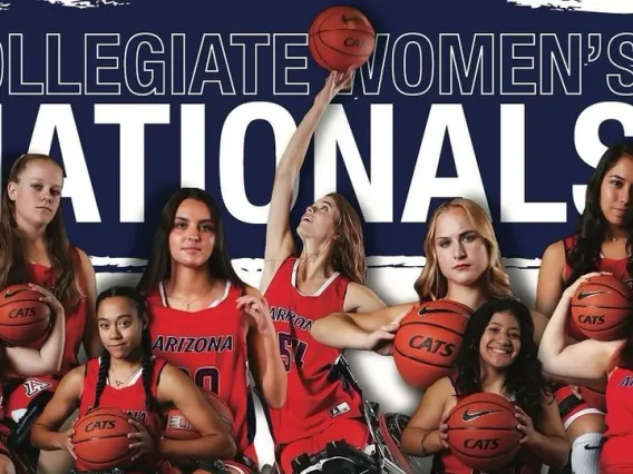 Arizona Women's Basketball team pictured in front of text: "Collegiate Women's Nationals 2023"