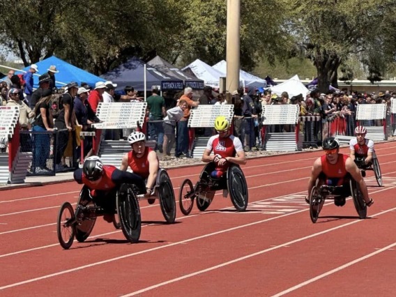 wheelchair track athletes competing in a race