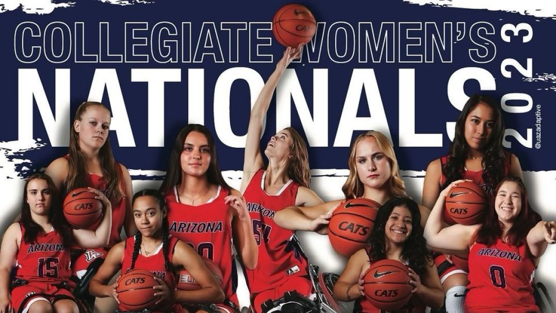 Arizona Women's Basketball team pictured in front of text: "Collegiate Women's Nationals 2023"