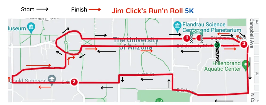 Map and route of the Run n' Roll 5k race