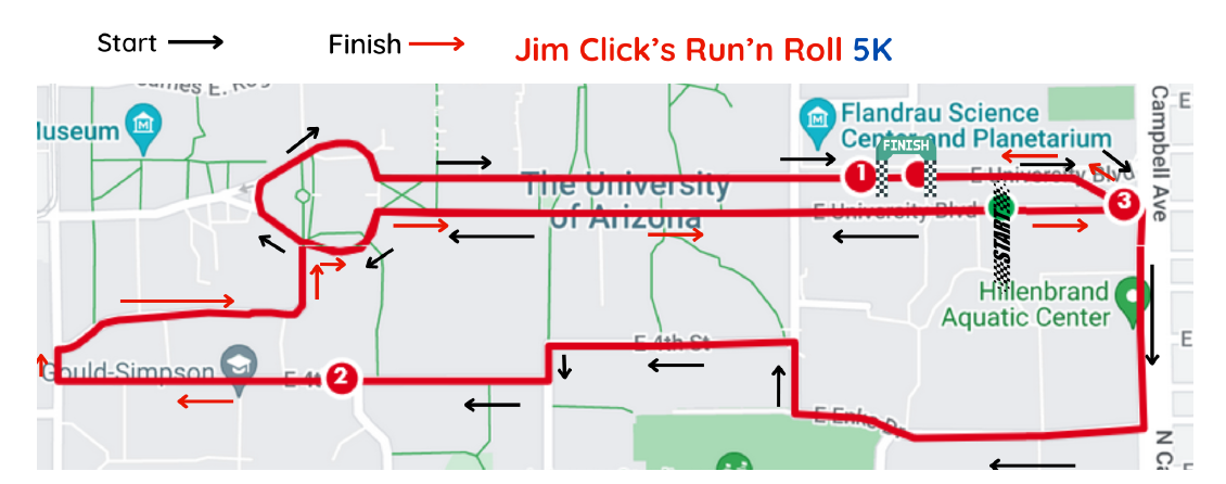Map and route of the Run n' Roll 5k race